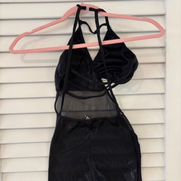 Dance Costume - CH XL - Black Shiny Unitard - Picture 2 of 2